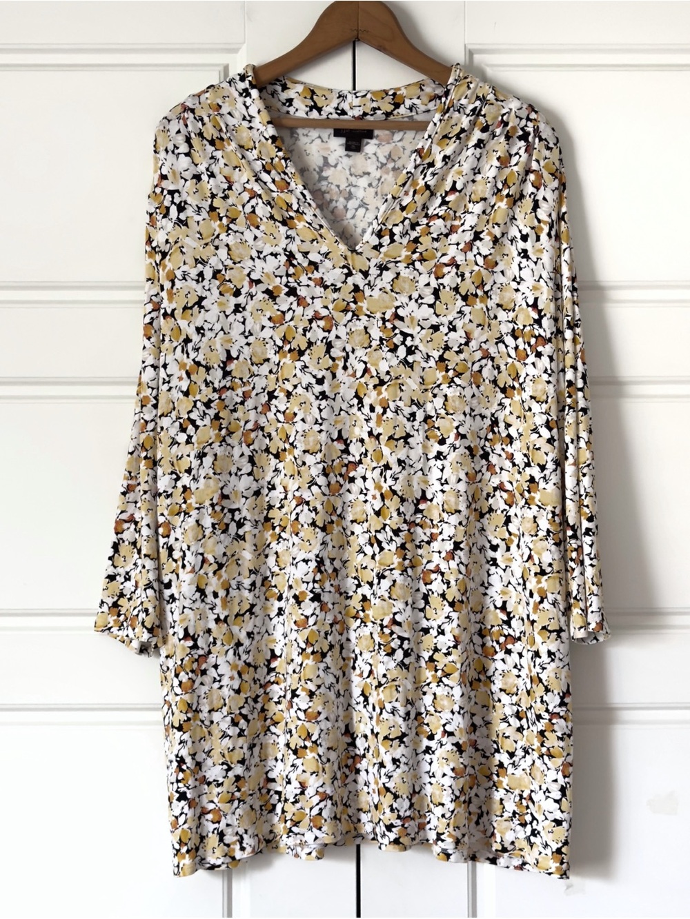 J Jill Floral Tunic Top Womens XL TALL Yellow White Knit Relaxed Fit Gardencore